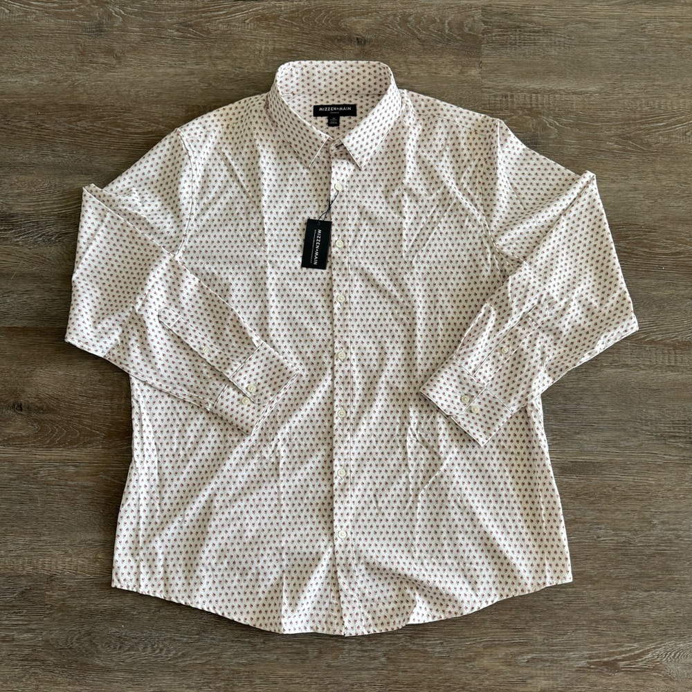 Mizzen+Main Leeward Trim Long Sleeve Button Down Golf Dress Shirt - White XL
